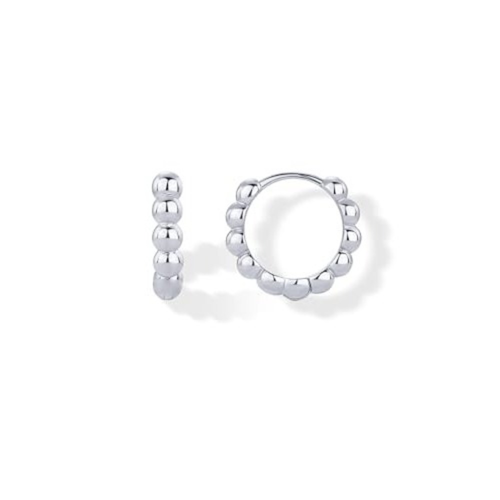 Sterling Silver Beaded Huggie Hoop Earrings Bubble Ball Texture Clicker 12mm